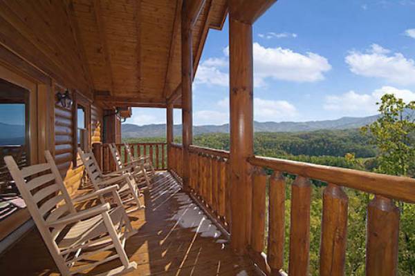 rocking chairs on cabin balcony in the Smoky Mountains